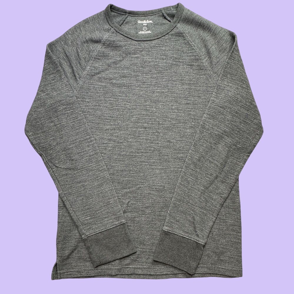 Goodfellow & Co Shirt Mens S Gray Long Sleeve Crew Neck Waffle Knit Raglan